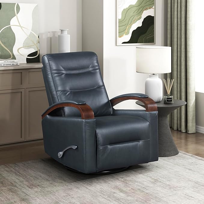 Lexicon 360 Degree Swivel Glider Reclining Chair Breathable Faux Leather Manual Recliner Comfy Nursery Glider Recliner Swivel Reclining Chair for Living Room/Office/Bedroom/Apartment Dark Blue