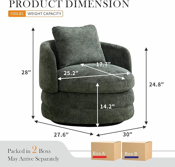 Aoiy &amp Wifon 30 W Swivel Barrel Chairs Set of 2 360 Degree Upholstered Swivel Accent Chairs Comfy Modern Living Room ArmChairs for Living Room Bedroom Reading Room Apartment Chenille Green