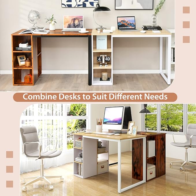 Computer Desk with Storage Writing Desk with 5 Open Shelves &amp Metal Frame Work Desk for Home Office Study Desk for Bedroom Small Desks for Small Spaces (Rustic Brown)