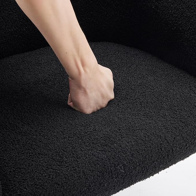 Modern Small Accent Chair Comfy Sherpa Makeup Vanity Chair with Metal Legs Decorative Chair no Wheels for Living Room Dressing Room Bedroom Black