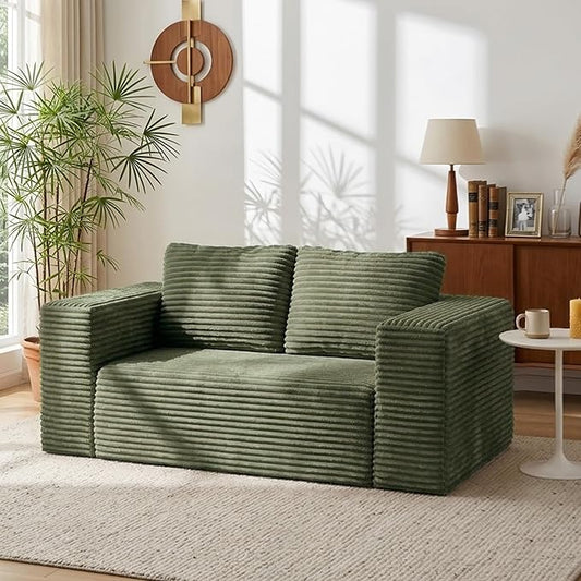 63 Boneless Cloud Couch Sofa 2 Seater Deep Seat Modern Lounge Sleeper Couch in a Box No Assemble Corduroy Compression Upholstered Small Couches for Small Spaces Apartment（Green）