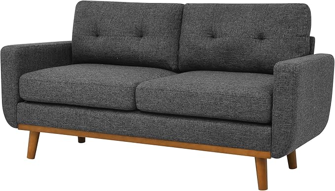 67.7''Mid-Century Modern Sofa Couch Upholstered Tufted Loveseat Sofa with Solid Wood Legs 2 Seat Small Couch with Thick Padded Cushions Comfy Couches for Small Spaces Bedroom Living Room Dark Grey
