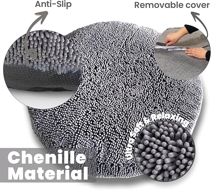 Muddy Mat® Cloud K-9 Dog Beds for Small Dogs &amp Cats Soft &amp Relaxing Round Dog Bed Chenille Material Removable Cover Washable &amp Dryer Safe – Grey Small(25'x25')