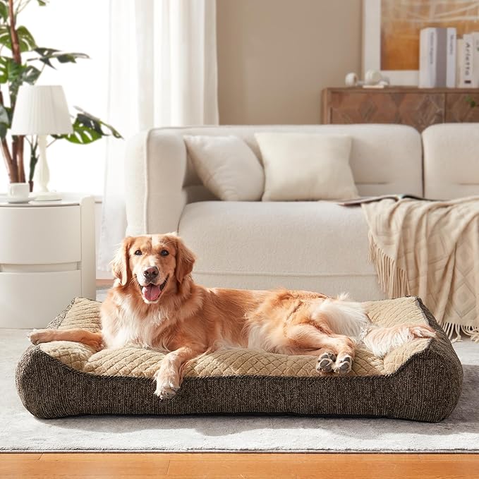 JOEJOY XL Orthopedic Dog Beds Large Sized Dog Extra Thick Supportive Big Dogs Couch Bed with Sides Ultra Soft Pet Bed Sofa for Large Dogs Brown 42''x30''