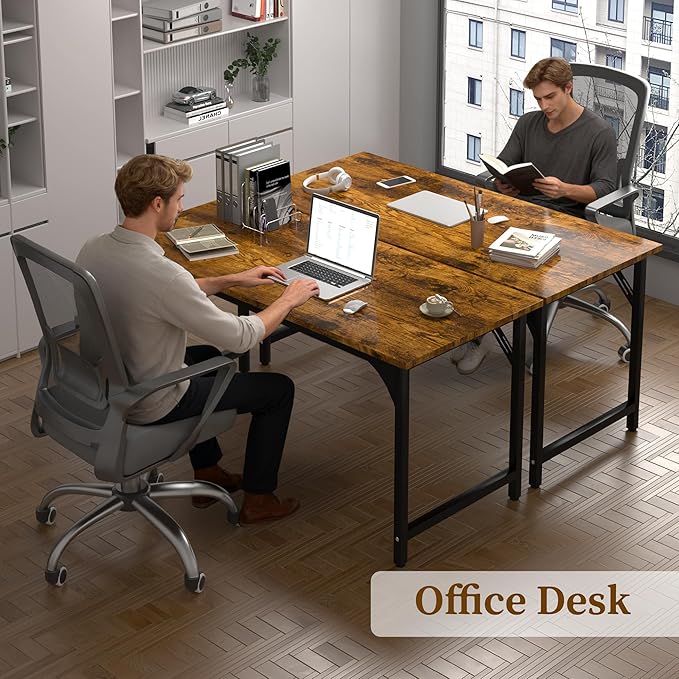 AZN Computer Desk 47in Computer Desk Office Desk w/Metal Frame Office Desk w/Water-Resistant Scratchproof Surface Home Office Desks w/Large Legroom for Work Study Writing Gaming Rustic Brown