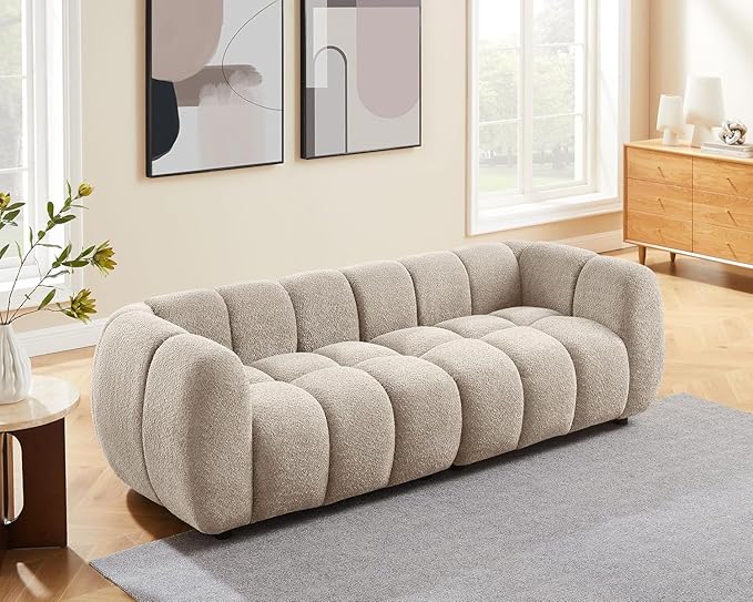 VANOMi 88 Oversized Boucle Sofa Modern Upholstered Tufted Cloud Couch Deep Seat Boucle SofaCozy Modern 3 Seater Couch for Living Room Bedroom Apartment