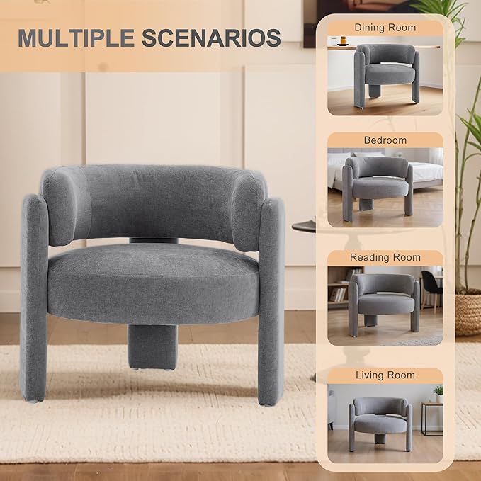 Modern Accent Barrel ChairMid Century Single Armchair with Curved Backrest Upholstered Side Reading Chair with 3 Legs Comfy Sherpa Chair for Bedroom and Living Room (Gray Set of 1)