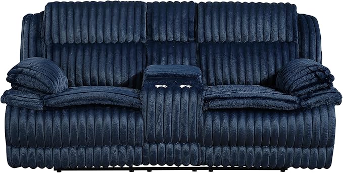 Lexicon Goodland Corduroy Double Reclining Love Seat with Center Console in Blue
