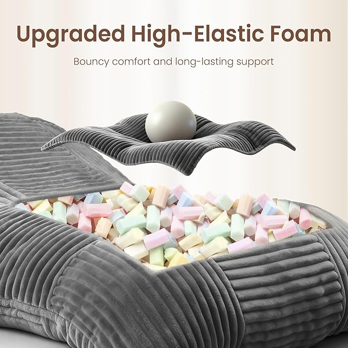 Modern Accent Chair Giant Bean Bag Lounge Chairs with Sturdy Metal Frame &amp Washable Cover Comfy Upholstered Chair for Reading Room Bedroom Grey