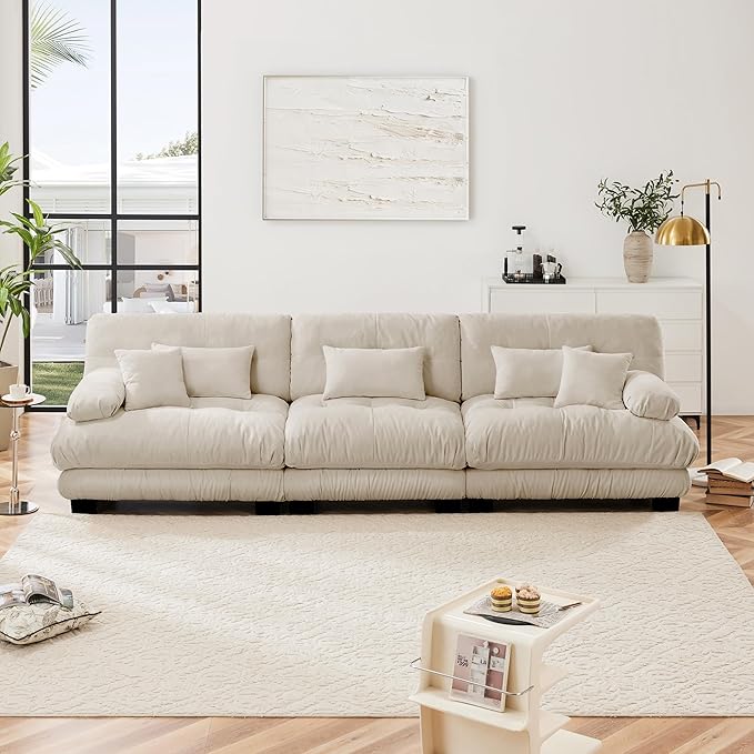 Modular Sectional Sofa 133.8 Oversized 3 Seater Sofa with 5 Pillows Deep Seat Long Sofa Chenille Comfy Soft Cloud Couch for Living Room (Light Coffee 3 Seat)
