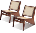 Rattan Chair 2Pcs Mid-Century Accent Chair Rattan Lounge Chair for Living Room Boho Side Corner Comfy Chair for Bedroom and Balcony Walnut