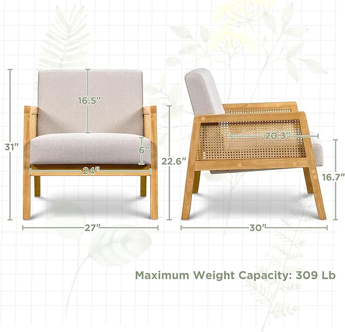 Topeakmart Accent Chair Armchair with Rattan Sides Modern Barrel Chairs for Living Room Bedroom Beige 1