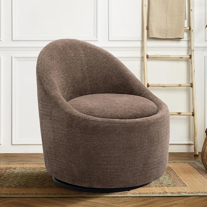 COLAMY Modern Swivel Accent Chair with Hidden Storage 360° Barrel Swivel Chair Small Swivel Armchair for Living Room/Bedroom Brown Textile Material