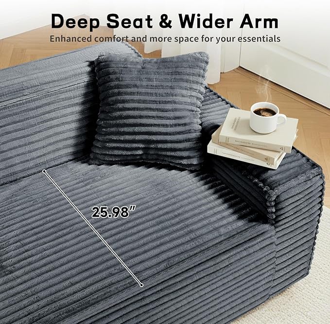 3 Seater Sofa Couch for Living Room (Gray 38 D + 2 Pillows)