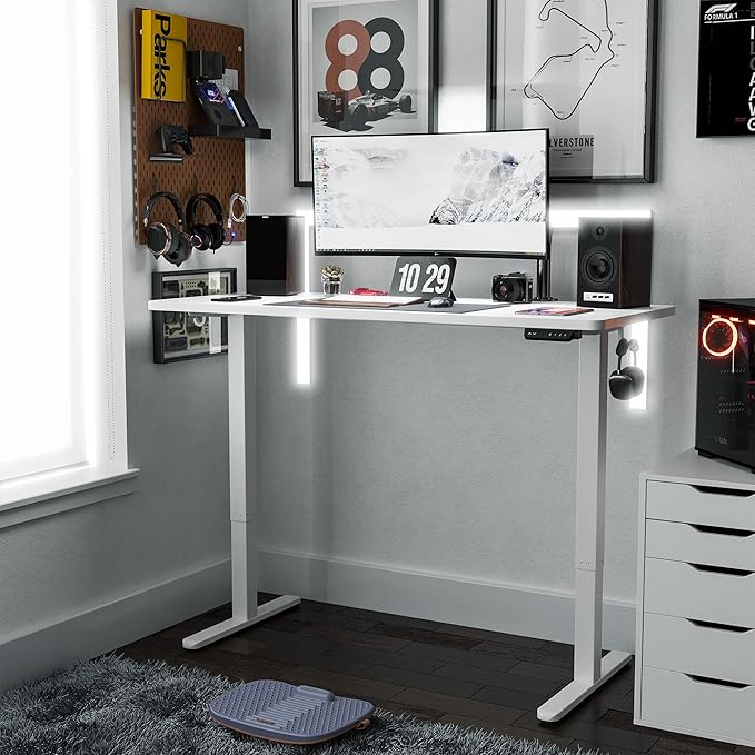 FEZIBO 55x24 Electric Height Adjustable Standing Desk Ergonomic Sit-Stand Home Office Workstation White