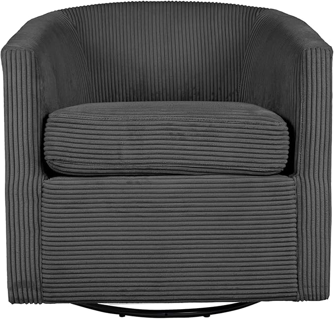 Corduroy Swivel Chair with U-Shaped Back 360° Rotating Accent Chair Fully Assembled Modern Barrel Chair for Living Room Bedroom Reading Nookc (Dark Grey)