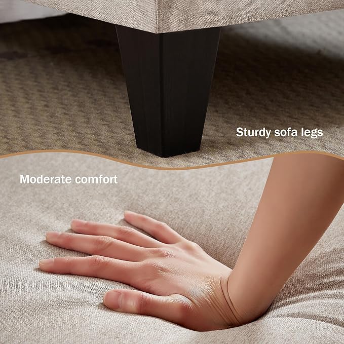 111 Sectional Couch for Living Room Modern Polyester Fibre U Shaped Sofa Couches with Double Chaise Upholstered 4 Seater Sofa for Living Room Apartment Office Beige
