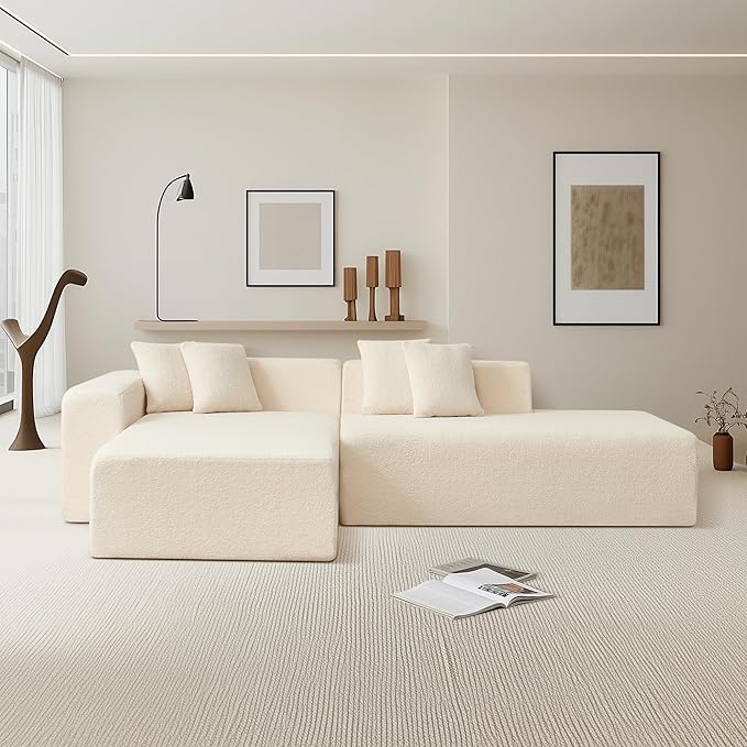 105.5 X 60.2'' L Shaped Sectional Sofa Sherpa Fabric L Shaped Couch 3 Seat Corner Sofa Modern Upholstered Couch with 4 Pillow Left Hand Lounge for Living Room Office