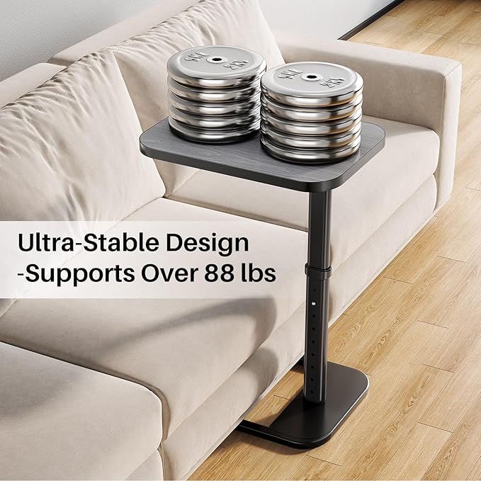 Adjustable Height TV Tray Table with Bumper Rounded Corner Design &amp Flip-top Side Table for Bedroom Living Room Bathroom and Study End Table for Eating Dinner or Laptop Dark Gray
