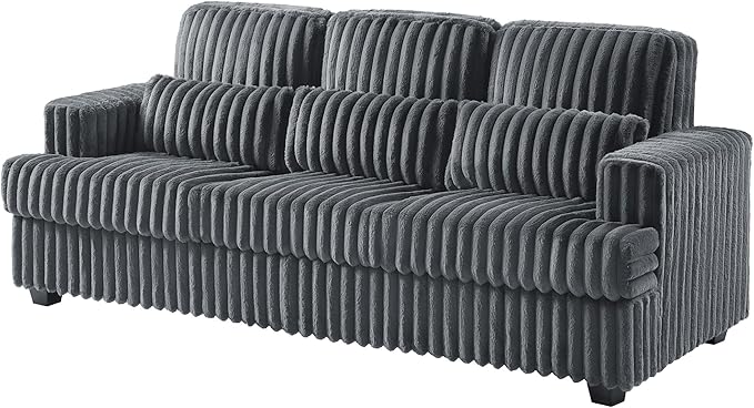 VanAcc 89 Inch Sofa Modern Sofa Couch with Deep Seats Comfy Sofa with 3 Throw Pillows Upholstered Couch for Living Room Grey Couch
