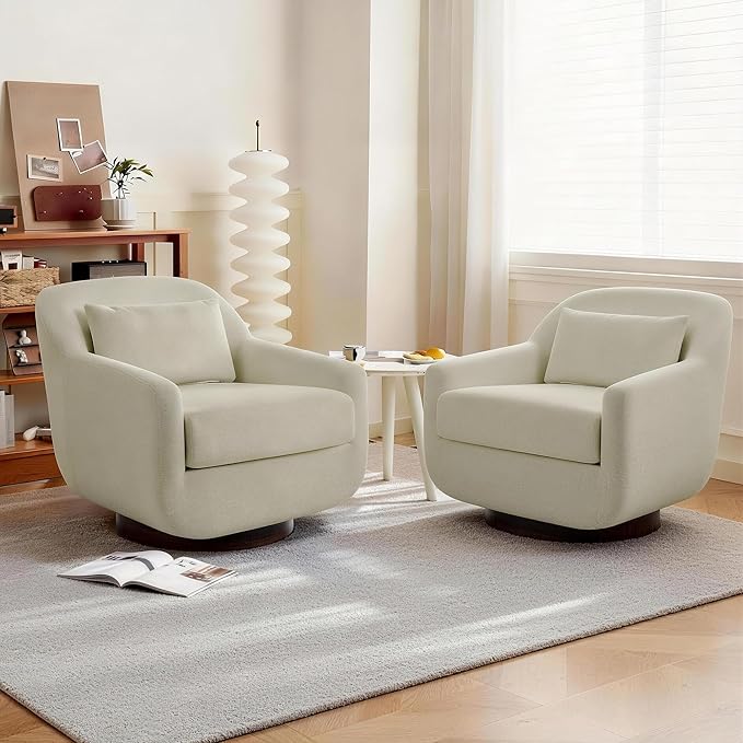 Swivel Barrel Accent Chair Comfy Modern Upholstered Round Reading Arm Chair for Living Room Bedroom (Light Sand Set of 1)