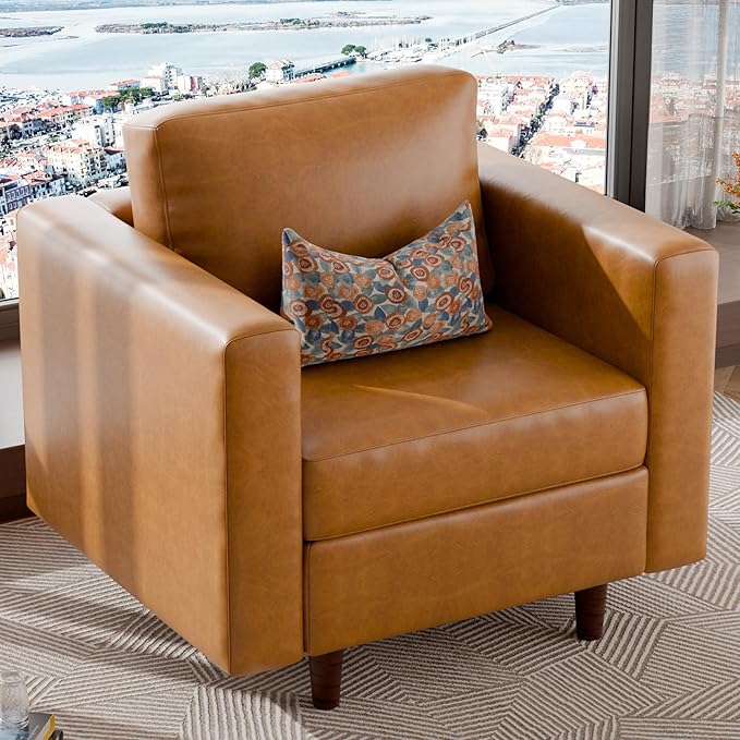 ABCASA Faux Leather Oversized Accent Chair with Storage Deep Seat Single Sofa Large Reading Armchair for Living Room Bedroom Office Brown Set of 2