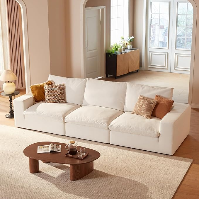 Cloud Couch Sectional Oversized Modular Sofa with 35'' Deep Seat Boneless Couch Comfy Stain-Resistant White Sectional Couches for Living Room Apartment 3 Seater