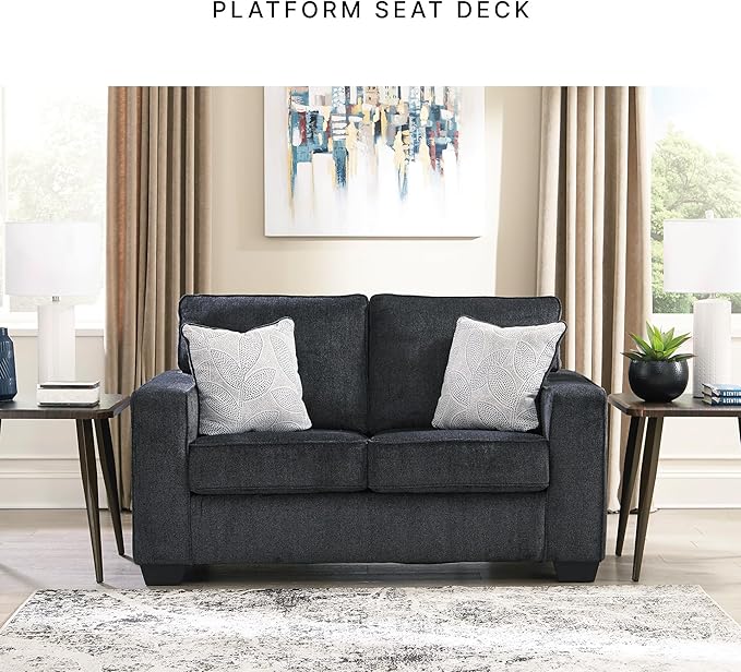 Signature Design by Ashley Altari Modern Loveseat with 2 Accent Pillows Dark Gray