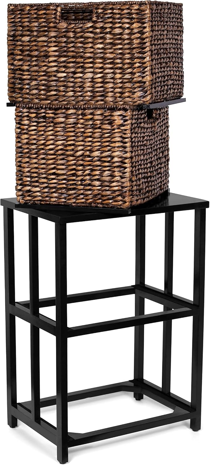 BIRDROCK HOME 2 Tiered File Cubby w/Wood Top - File Cabinet Home Office Storage Nightstand Decorative Wooden Organizer | Desk Modern Table Shelves Side Table Craft Furniture - Brown Wash
