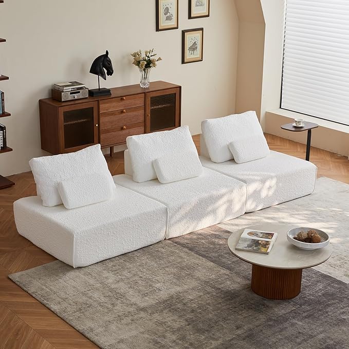 ADORZ Sectional Couches for Living Room Cloud Couch Modular Sectional Sofa with Pillow 1-Seat Boneless Couch for Living Room Bedroom No Assembly Required White