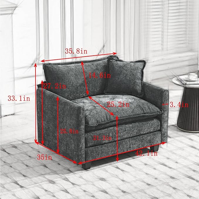 ERYE Single Cloud Cushion Chair Seat Modern Chenille Upholstered Accent Armchair for Living Room Bedroom and Office Pillow Included