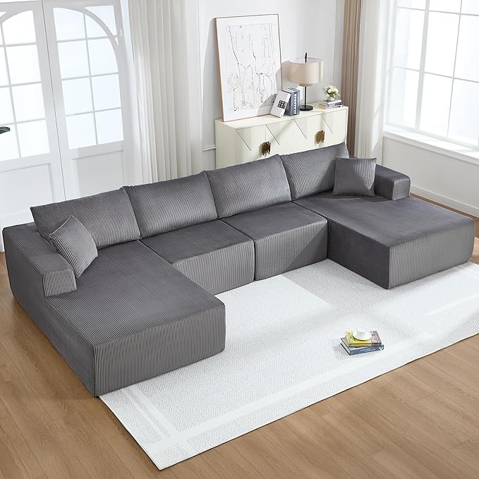 Modular Sectional Sofa146 U-Shaped Boneless Sofa for Living RoomOversized 4-Seater Deep Seat Cloud CouchesCorduroy Upholstered Corner Sofa CouchNo Assembly RequiredDarkgrey