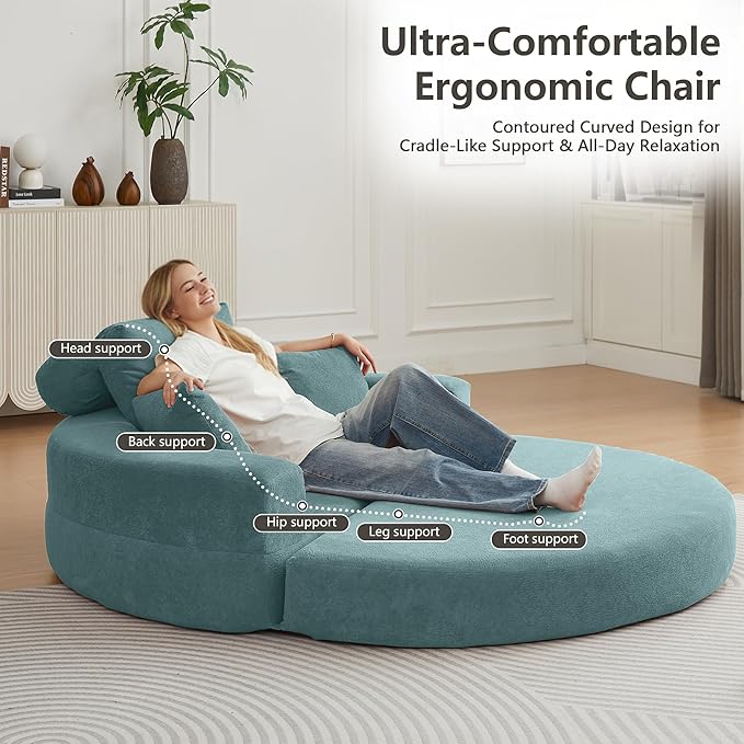 71 Boneless Sofa Bed Oversized Round Couch 2-in-1 Foldable Floor Sofa for Living Room and Apartment No Assembly (Sky Blue 71)
