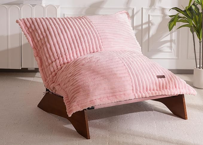 MAXYOYO Adjustable Living Room Chair 3-Position Bean Bag Chair with Removable Cover Upholstered Accent Chair with Frame Soft Reclining Lounge for Bedroom Apartment Office Pink