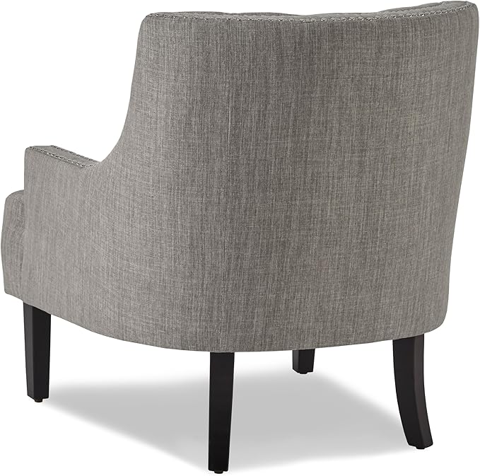 Modern Traditional Chair with Button Tufted Taupe Fabric Upholstery Solid Wood Design for Elegant Living Room