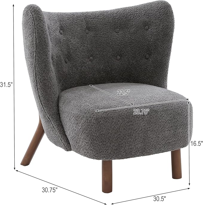 Scott Living Aurora Boucle Upholstered Wingback Accent Chair Solid Wood Living Room Slipper Chair Bedroom Comfy Reading Chair Dark Grey