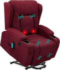 Best Choice Products Modern Linen Electric Power Lift Chair Recliner Massage Chair Adjustable Furniture for Back Legs w/ 3 Positions USB Port Heat Cupholders Easy-to-Reach Button - Burgundy