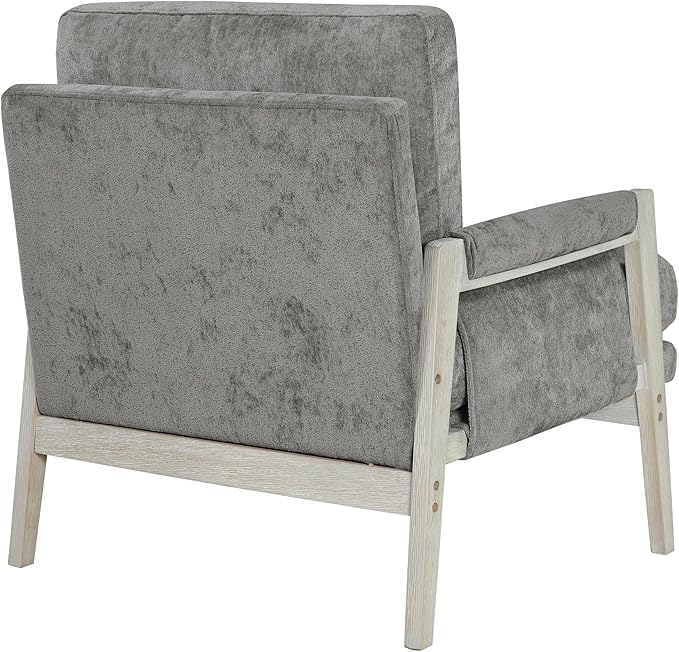 Lexicon Living Room Accent Chair with Wire-Brushed Light Brownish-Gray Wood Frame Chenille Upholstered Arm Chair with Wrapped Arm Rest Thick Seat Cushion Brownish Gray