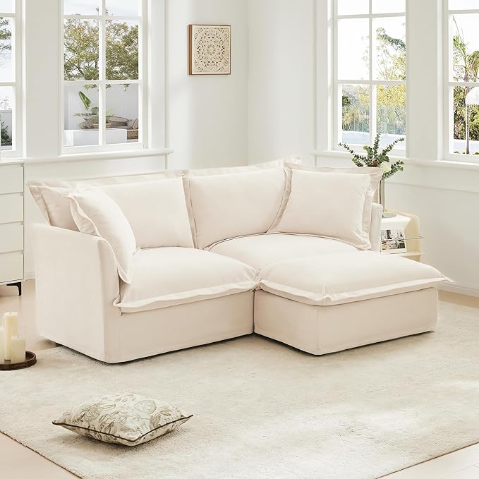 Modular Sectional Sofa Cloud Couch 83.4 Comfy 2-Seat L Shaped Couch with Ottoman &amp Removable Cover Oversized Sofa Set for Living Room Apartment Beige Chenille
