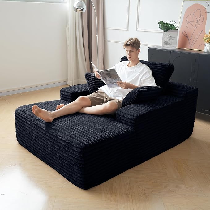 JACH 67 Oversized Boneless Sofa Bed Corduroy Sleeper Couch Lounge Chair Modern Comfy Deep Seat Lazy Sofas for Living Room Movie Room Game Room Small Space No Assembly (Black)