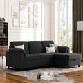 Vongrasig Convertible Sectional Couches 3 Seat L Shaped Couch Sofa with Removable Pillows Soft Corduroy Fabric Small Couch Mid Century for Living Room Apartment and Office Black