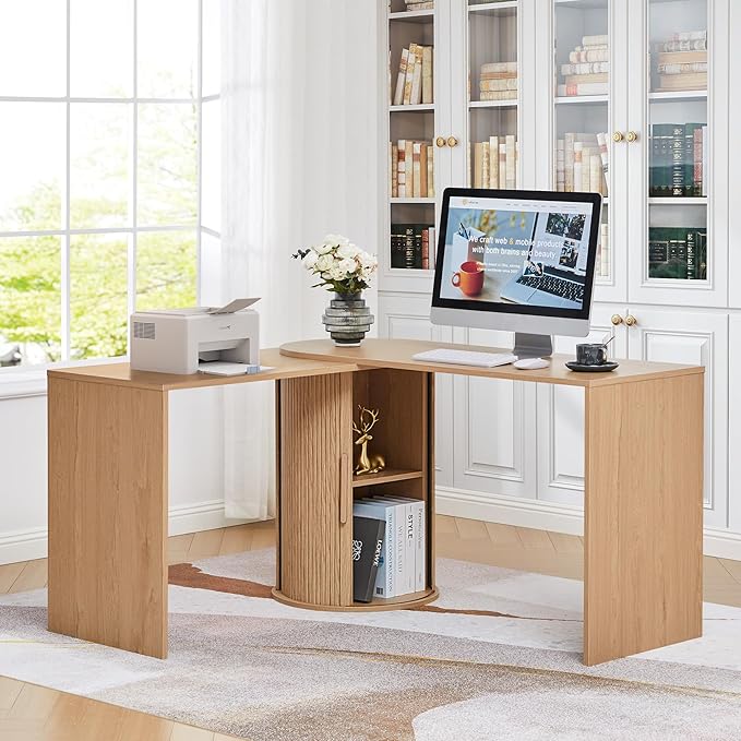 Home Office Desk L Shaped 51-Inch Small Space Modern Office Computer PC Desk with Storage File Cabinet and Reversible Tabletop Corner Work Table for ExecutiveStudyWriting - Natural