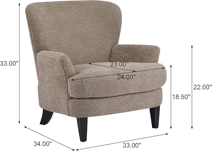 Christopher Knight Home Colby Boucle Upholstered Club Chair Living Room Accent Chair Wooden Frame Flared Armrest Plush Thick Cushion Reading Lounge Chair Space-Saving Furniture Light Brown