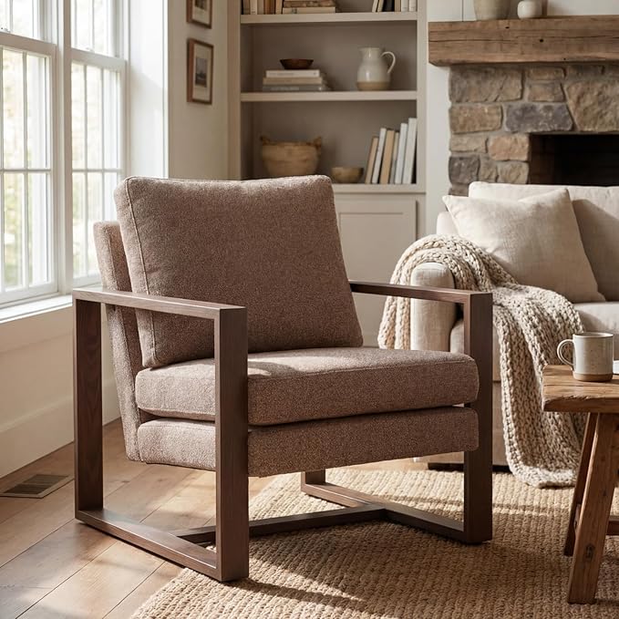 Modern Linen Accent Chair Set of 2 for Living Room Bedroom Mid Century Armchairs with Metal Frame Upholstered Office Accent Chairs Comfy Waiting Room Chairs with Metal Frame Espresso Brown