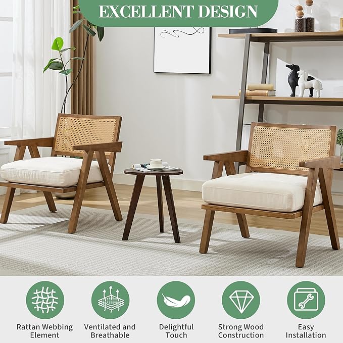 Garvee Mid-Century Modern Accent Chair Linen Upholstered Lounge Chair wit Wood Frame Soft Cushion - Comfortable Reading Armchair for Living Room Bedroom Office - Beige 2 PCS