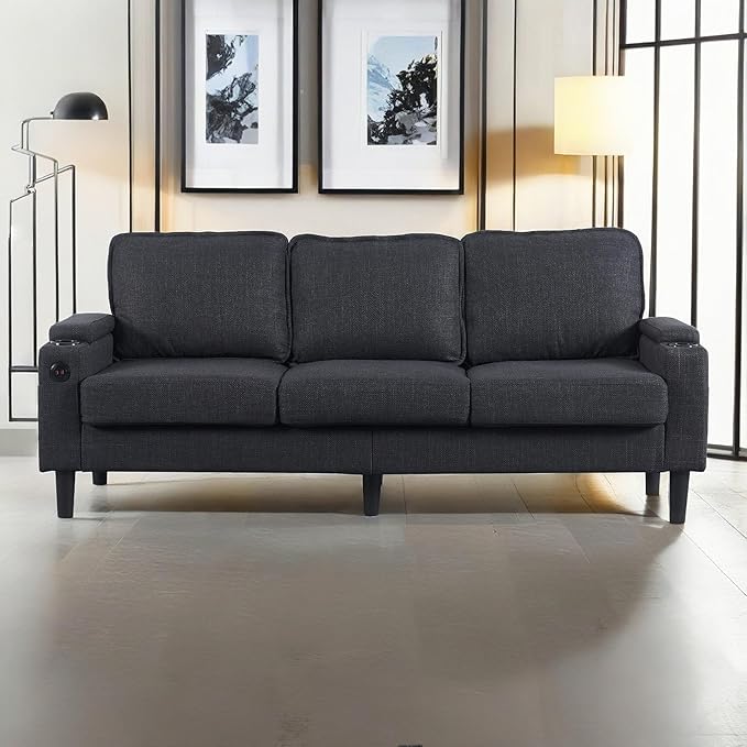 WDYLWFHW78'' Sectional Sofa Couches for Living Room 3 Seat L-Shaped Couch with Storage Ottoman Upholstered L Shaped Sofas with Footrest &amp Cup Holder &amp USB for Apartment Bedroom (Black)