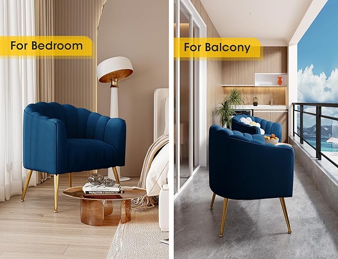 Oversized Pumpkin Couch Accent Chair Modern Comfy Velvet Upholstered Barrel Chairs Luxury Single Sofa Armchair for Living Room Waiting Room Office and Vanity (Navy)