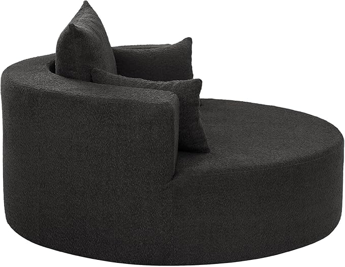 Oversized Round Swivel Chaise Modern 360°Swivel Barrel Chair with 3 Pillows Comfy Chenille Chaise Lounge Chair Indoor Single Cloud Circle Sofa for Living Room Bedroom Office (Black)