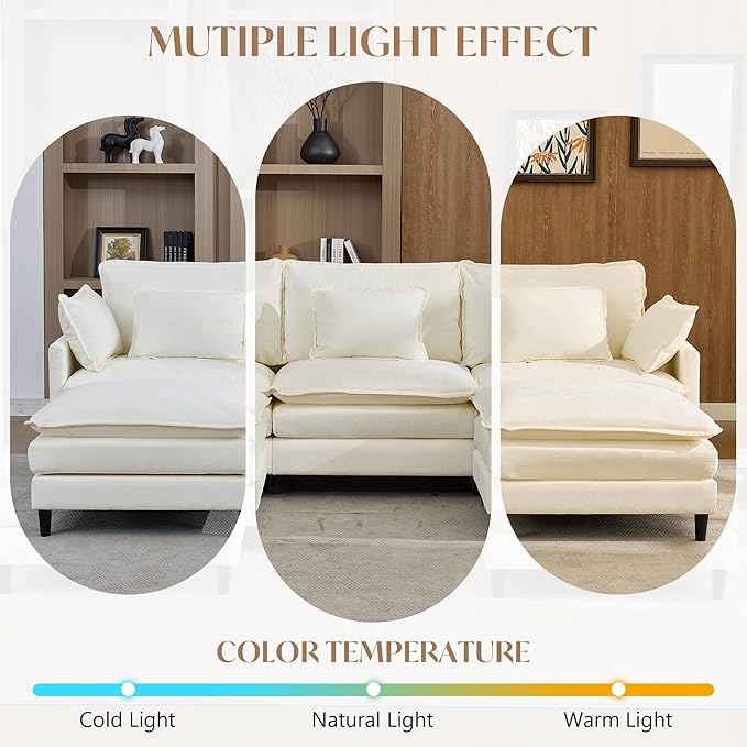 SAMERY 111 U Shaped Couch Cloud Sofa Modular Sectional Couch with 2 Large Ottomans Beige 3 Seater Chenille Oversized Deep Seat Sectional Sofa with Pillows for Living Room Bedroom Apartment