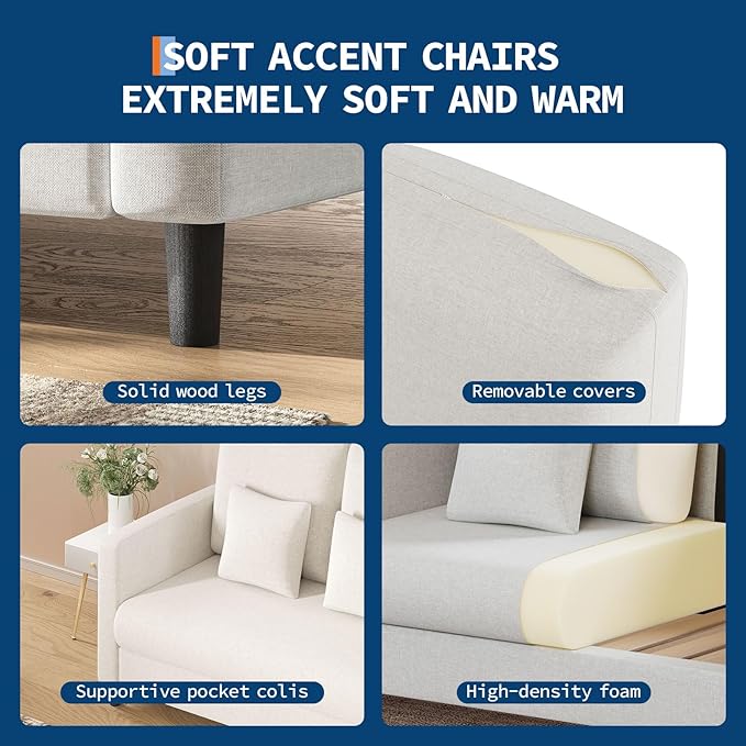Loveseat Sofa 52 Mid Century Modern Love Seat for Small Spaces Wood Frame Tool-Free Assembly Comfy Sofa for Bedroom Living Room Apartment（Beige）